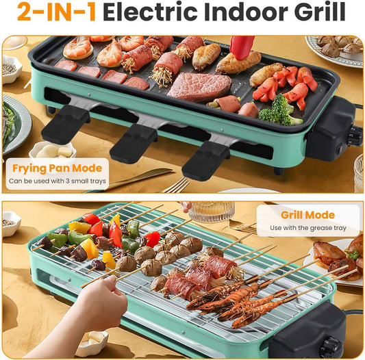 Electric Indoor Grill,1500W 2 in 1 Smokeless Raclette Table Grill For