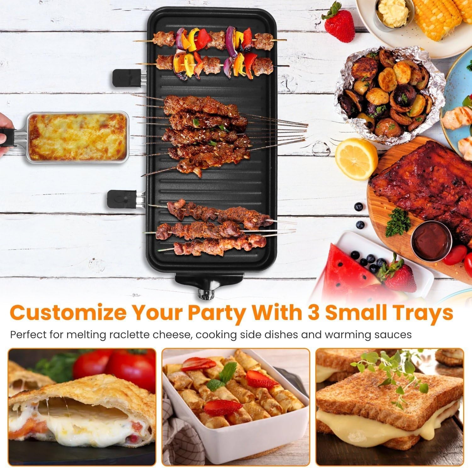 Electric Indoor Grill,1500W 2 in 1 Smokeless Raclette Table Grill For