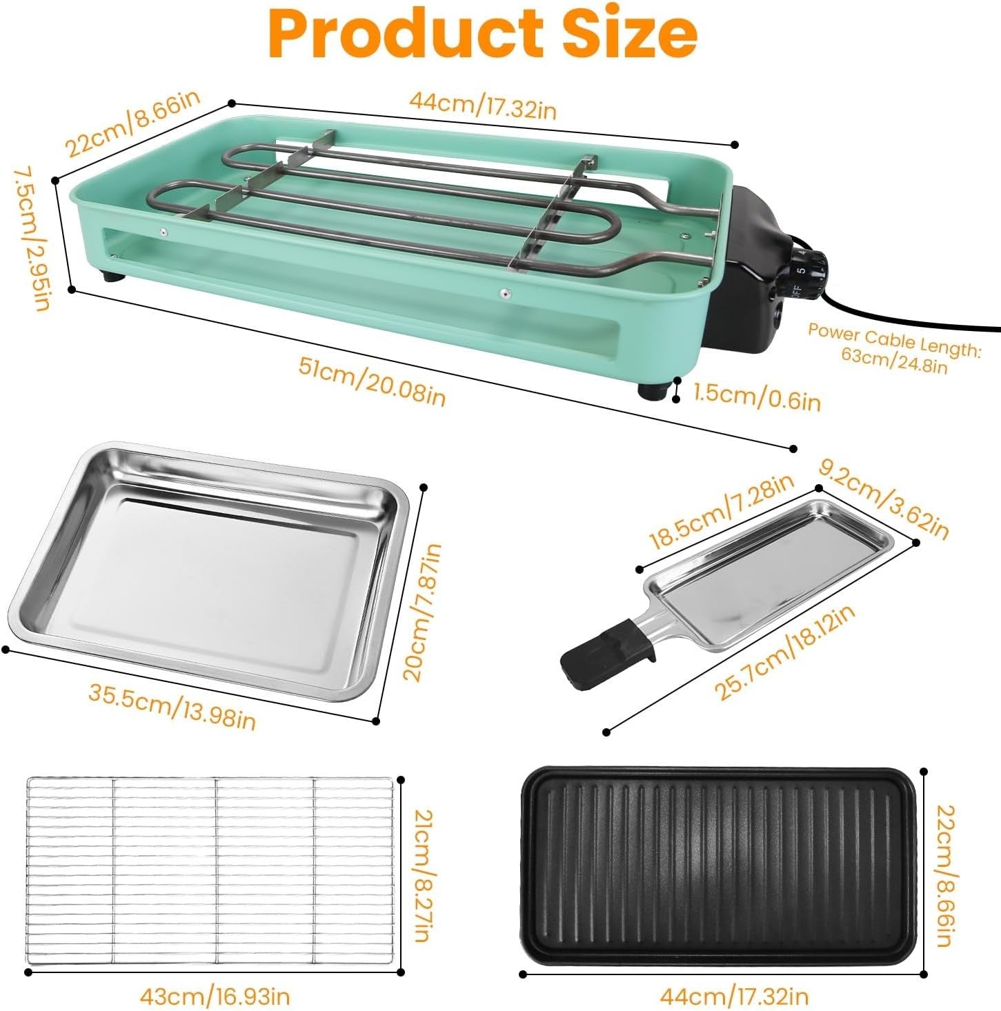 Electric Indoor Grill,1500W 2 in 1 Smokeless Raclette Table Grill For