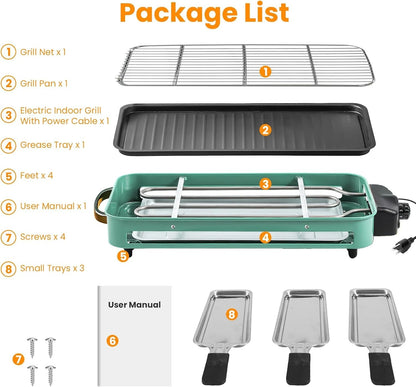 Electric Indoor Grill,1500W 2 in 1 Smokeless Raclette Table Grill For