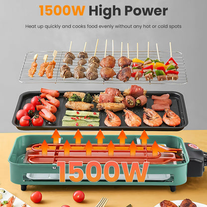 Electric Indoor Grill,1500W 2 in 1 Smokeless Raclette Table Grill For