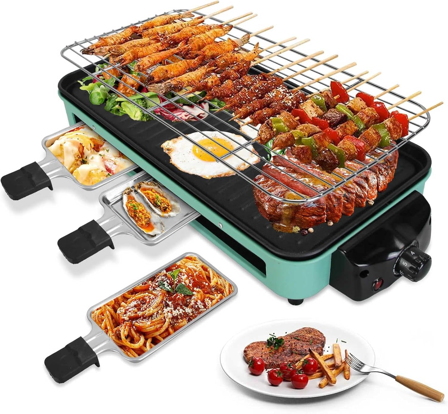 Electric Indoor Grill,1500W 2 in 1 Smokeless Raclette Table Grill For
