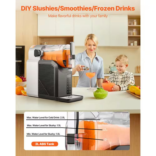 2L/68Oz. Slushie Machine in Black, No Ice Needed Snow Cone Machine for Home with 6 Preset Programs and Self-Cleaning